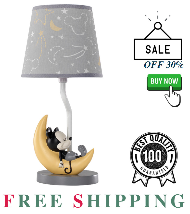 Disney Baby Mickey Mouse Gray/yellow Lamp With Shade & Bulb By Lambs & Ivy