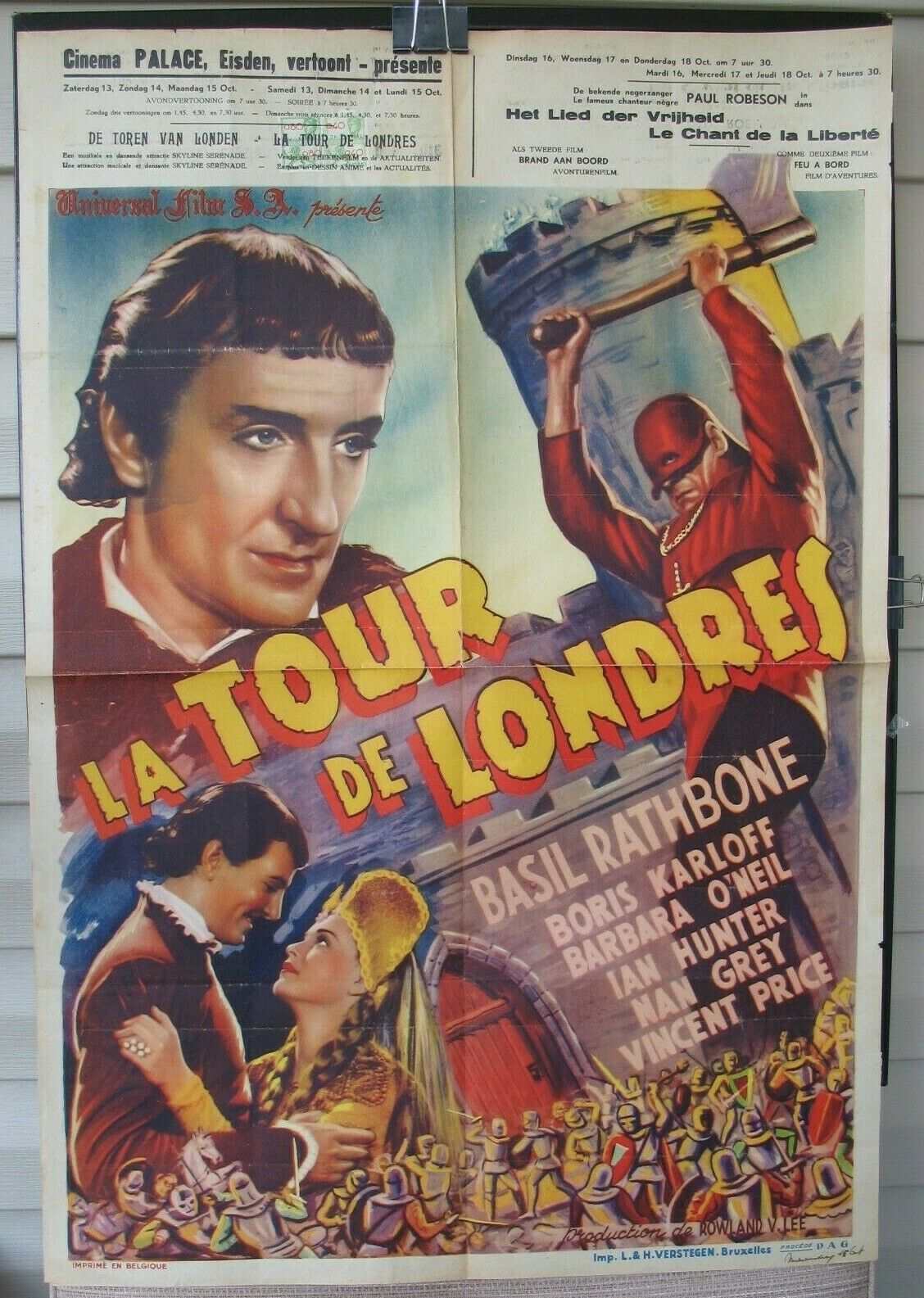 Tower Of London 1939 Original Release Belgian Poster, Rathbone Karloff Universal