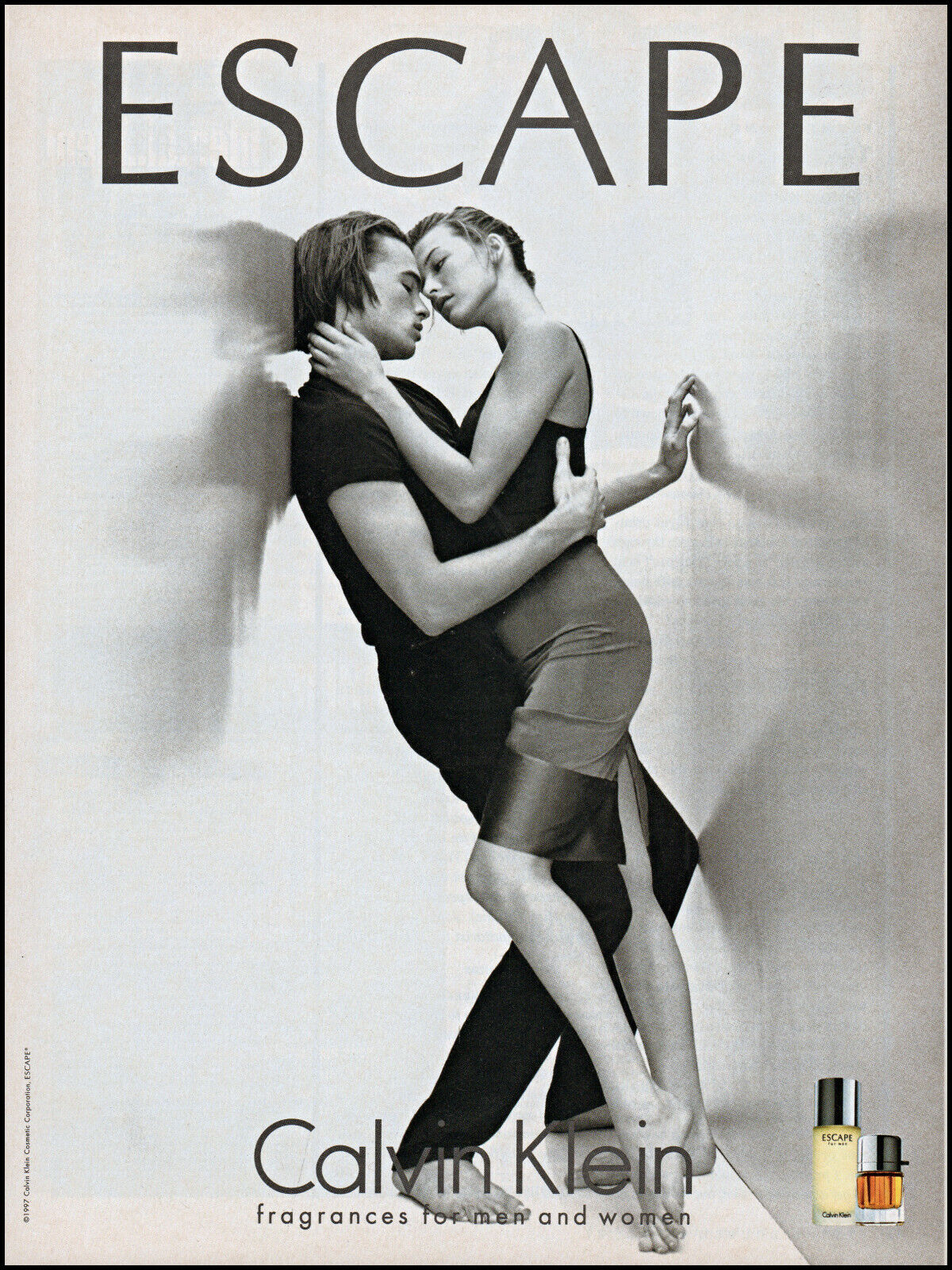 1997 Sexy Couple Embrace Calvin Klein Escape Perfume Retro Photo Print Ad Ads40