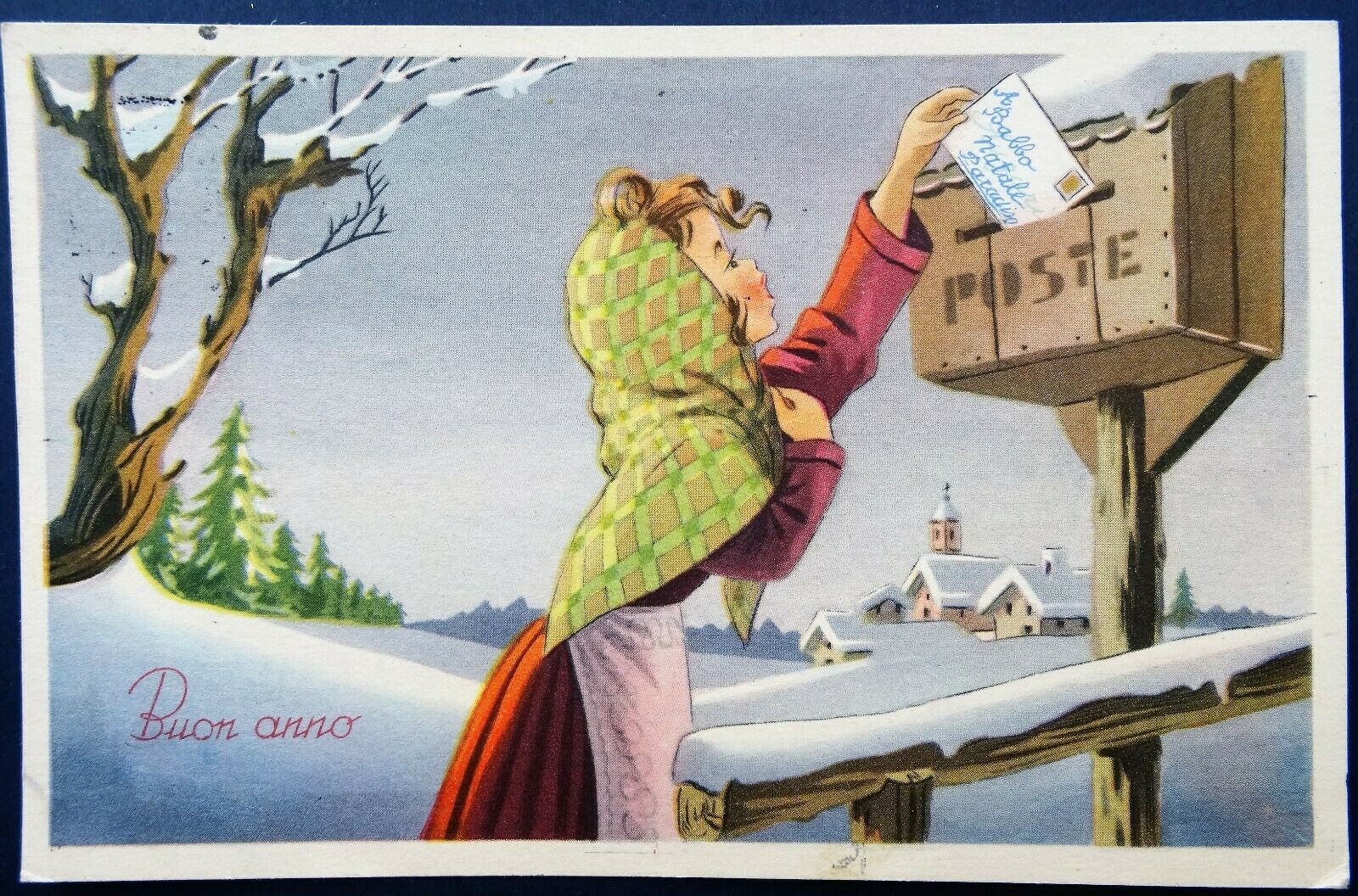 Buon Anno New Year Greetings Italy Art Postcard 1950ies