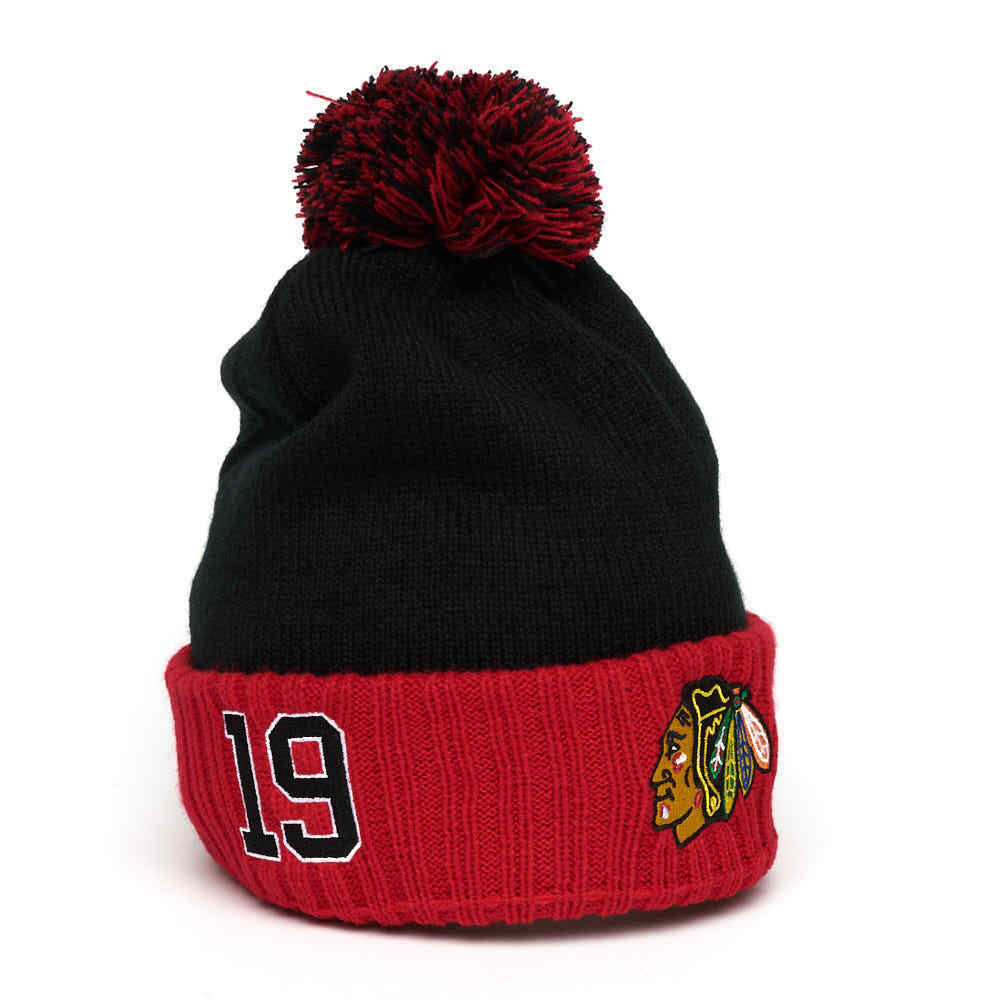 Chicago Blackhawks "toews # 19" Nhl Cuffed Beanie Hat With Pom