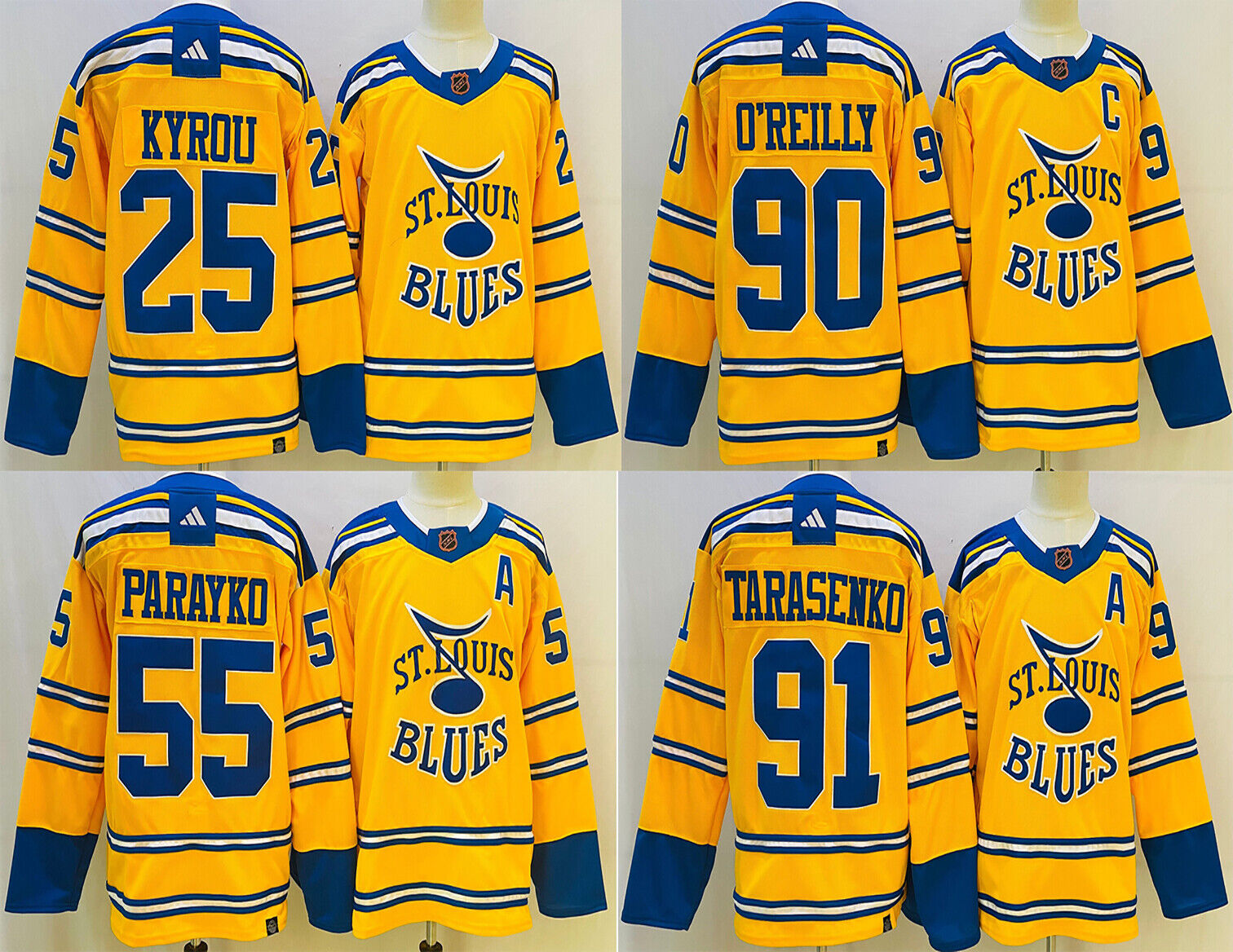 New Hot Sale St. Louis Blues #25 #55 #90 #91 Yellow Stitched Hockey Jersey S-3xl