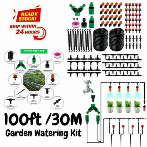 100ft 30m Auto Drip Irrigation System Kits Timer Micro Sprinkler Garden Watering