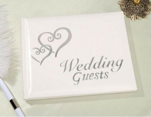 Elegant Wedding Bridal Guest Book Album With Interlocking Double Hearts ~ Silver