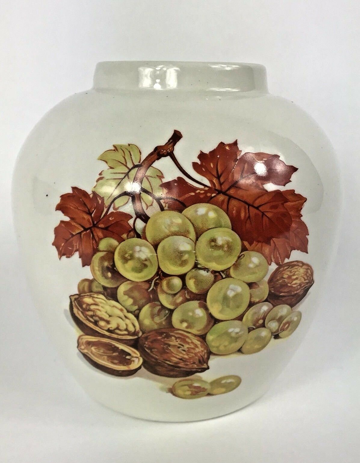 Burleigh Ironstone Vase Vintage 70s Fall Grapes Walnuts Apples England
