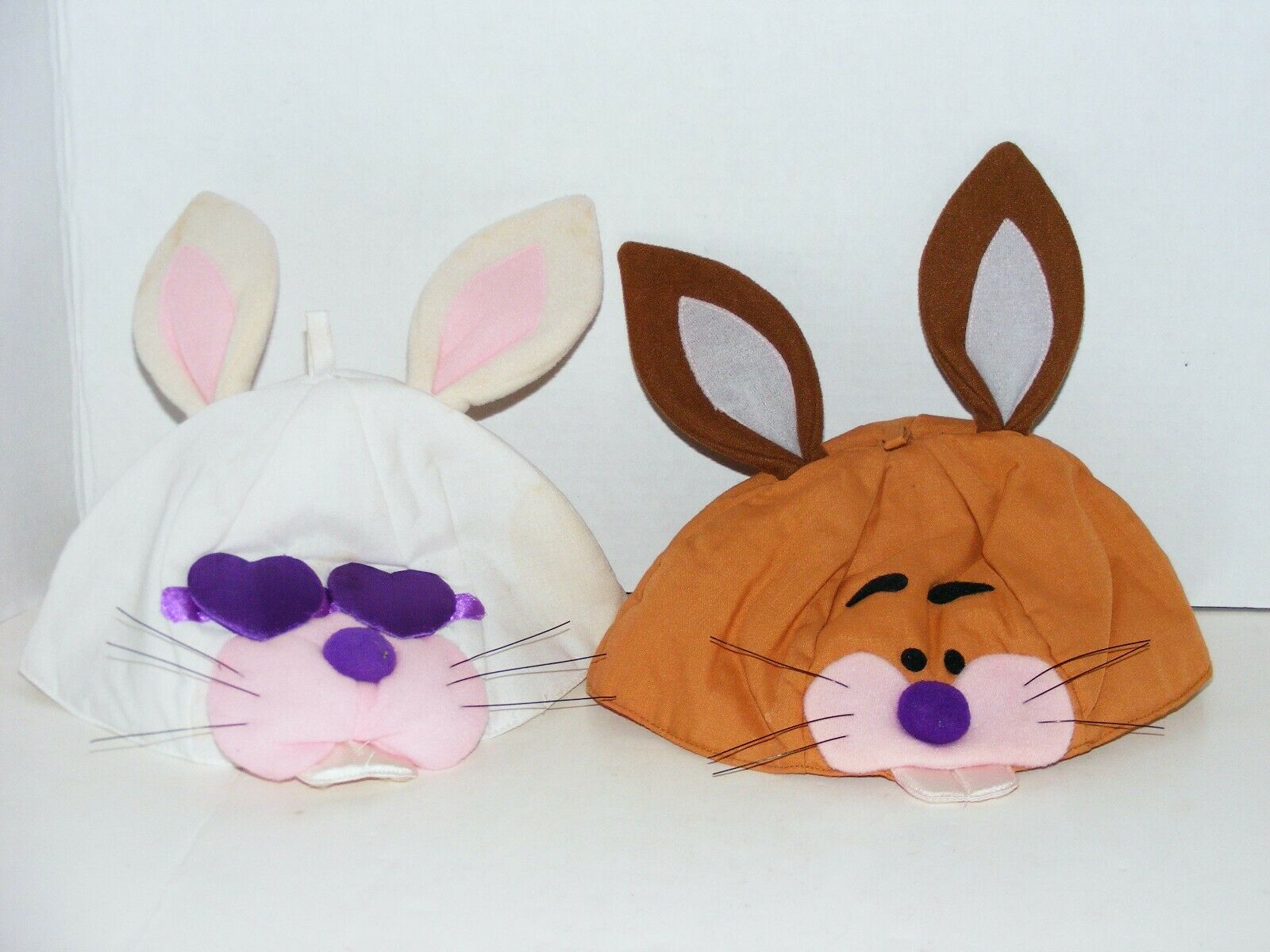 2 Vtg Russ Berrie & Company Easter Bunny Beanie Hats Baby Infant Doll Clothing