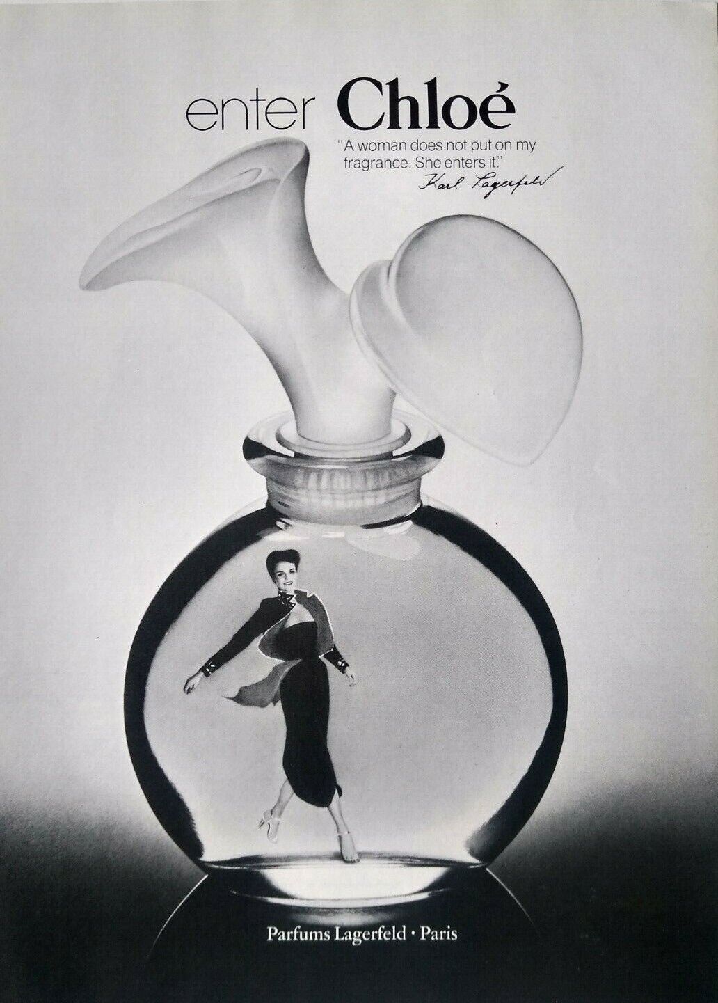 1978 Chloe Perfume Fragrance Bottle Art Lagerfeld Vintage Print Ad
