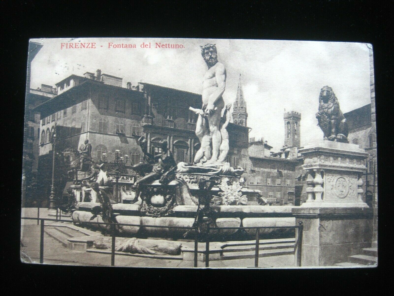 Postcard Neptune Fountains 1909 Fontana Del Nettuno Florence Italy Vintage Stamp
