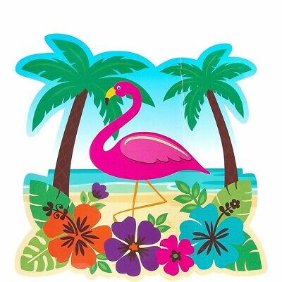 Luau Party Cutout (1 Piece) 10 1/2". Printed Paper.  Flamingo And Palm Trees