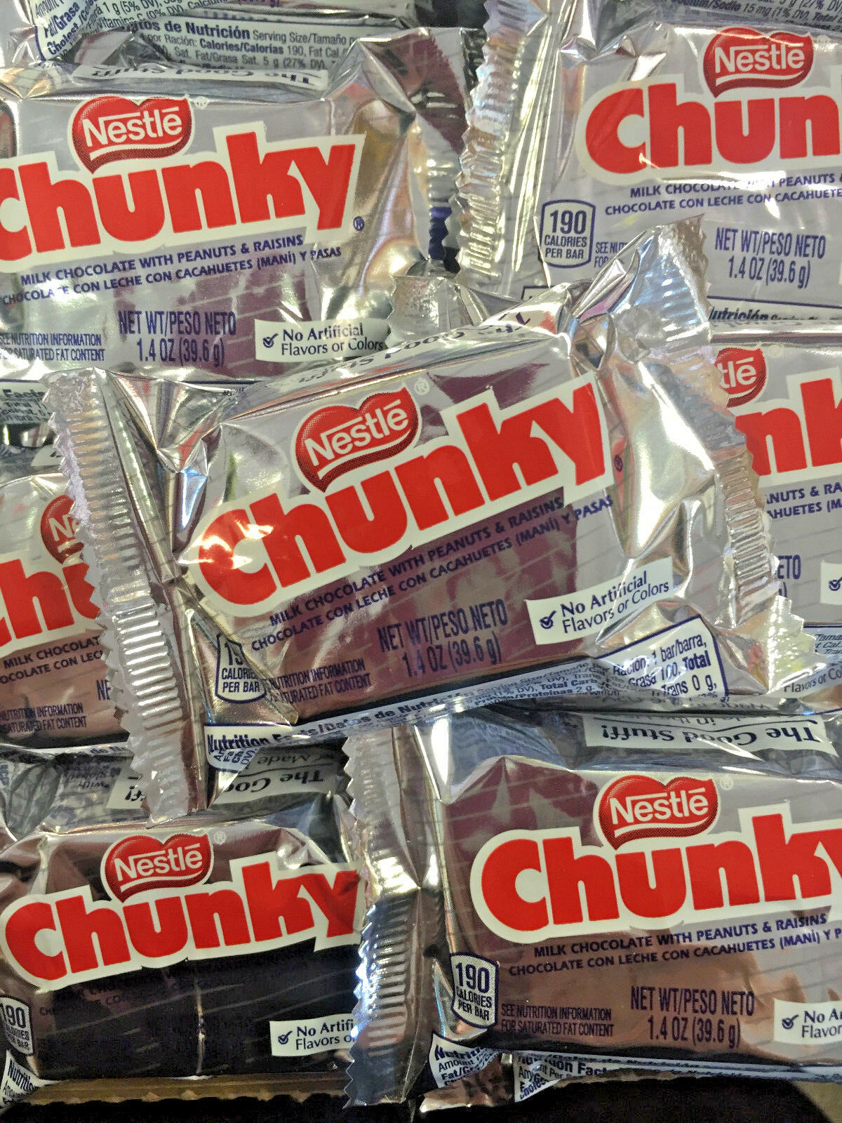 Chunky Classic Candy Bar 24ct Case Chocolate Peanuts & Raisins Free Shipping