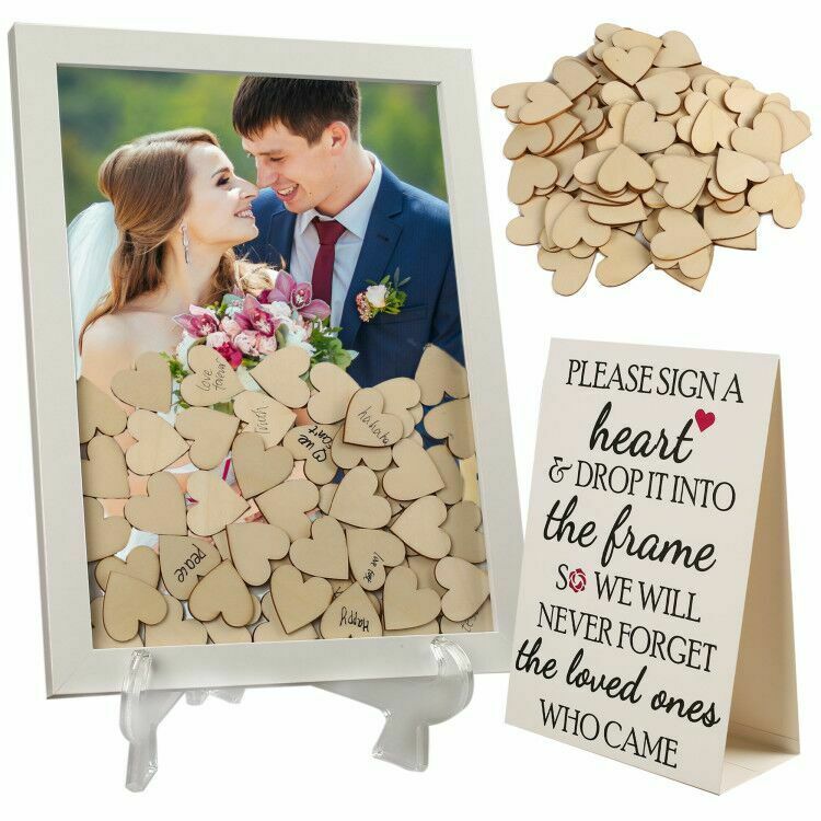 Wedding Guest Book Alternative Drop Top Frame 87 Wooden Hearts Rustic Reception