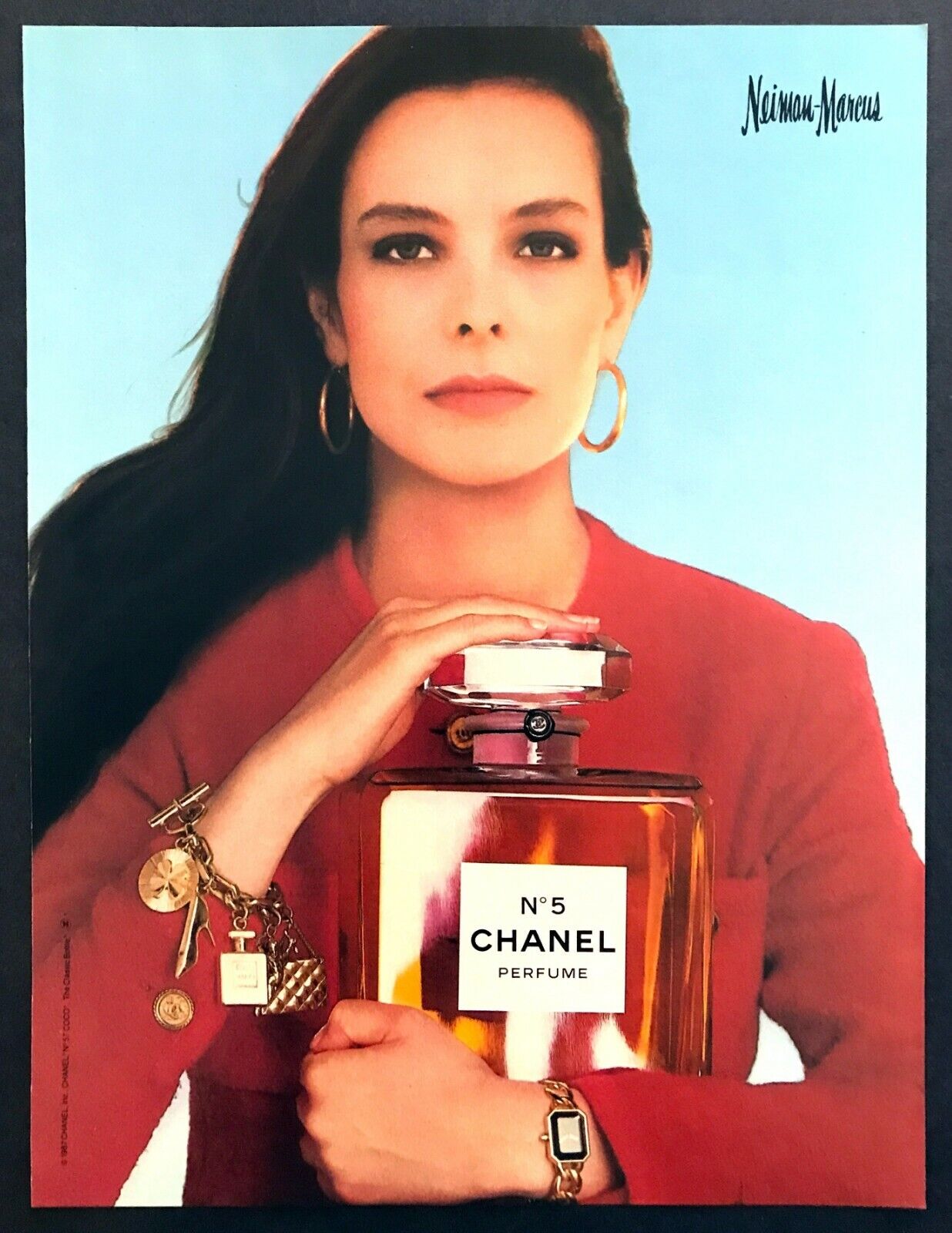 1987 Woman Holding Chanel No.5 Large Classic Perfume Bottle Photo Promo Print Ad