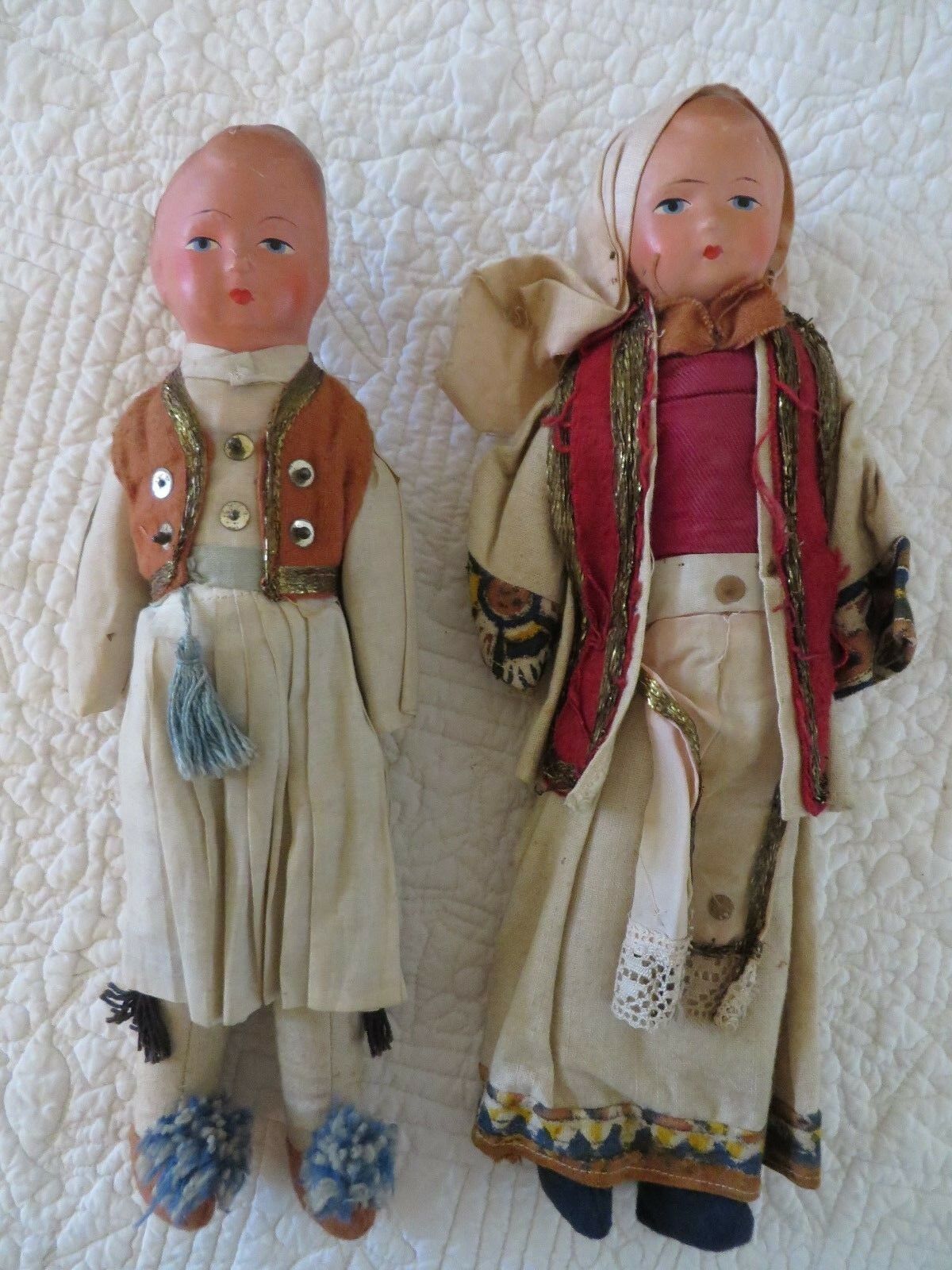 Vintage Russian Boy & Girl Dolls Old Traditional Costumes Hand Crafted *vintage*