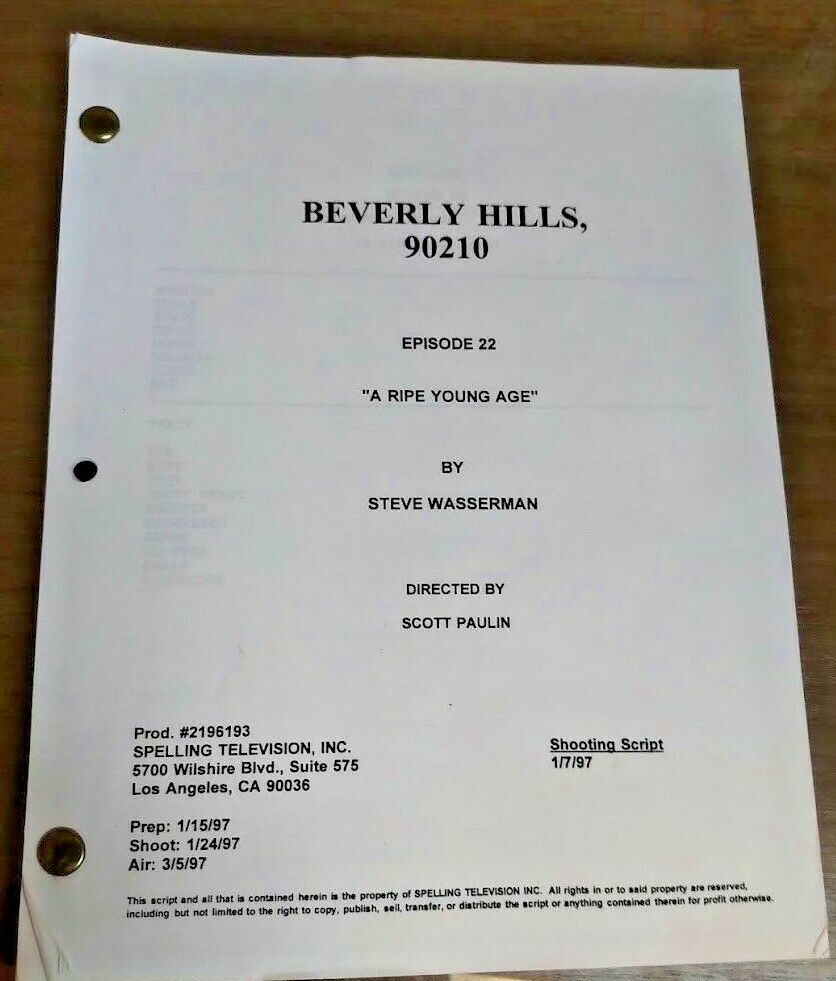 Beverly Hills 90210 Script "a Ripe Young Age" / Season 7 (pre-revisions)