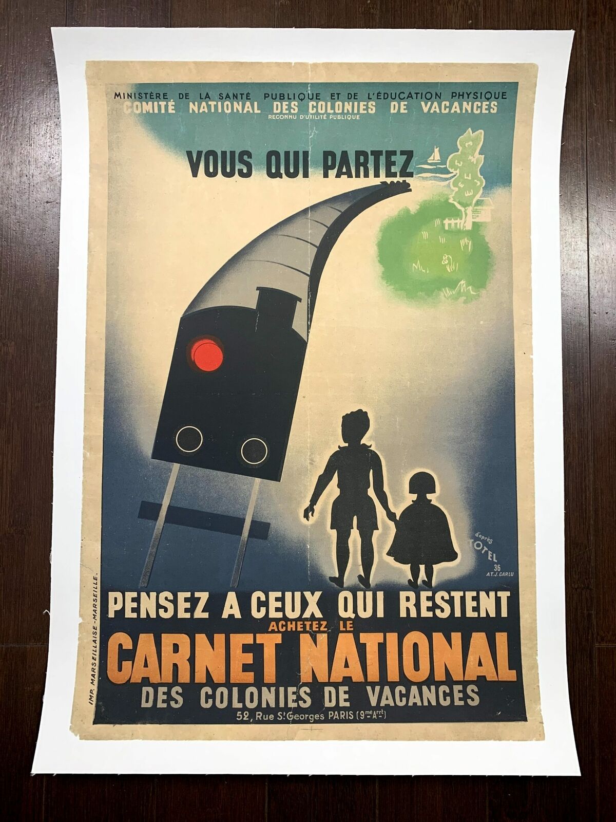 Vous Qui Partez Carnet National - Art By Jean Carlu (1936) 15.875" X 23.375" ...