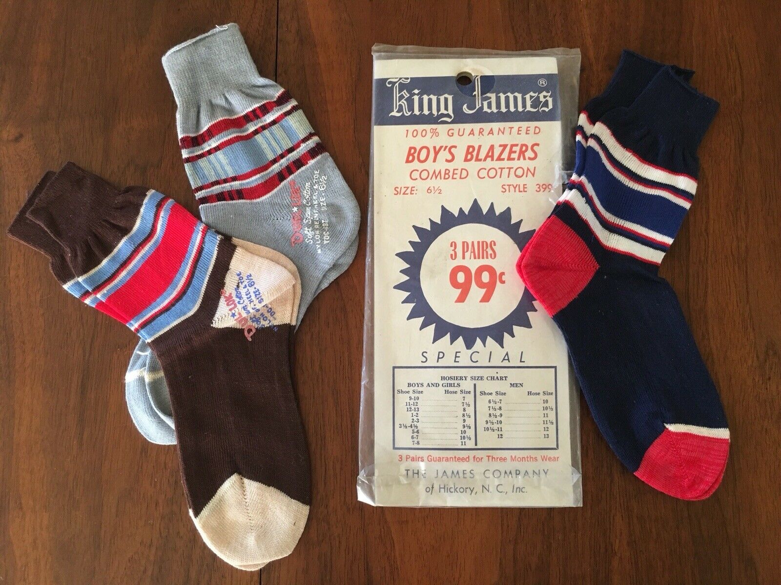 Vtg Nos 40's-50's Lot 3pr Soft Spun Cotton Boy's Stripe Blazer Socks 6 1/2