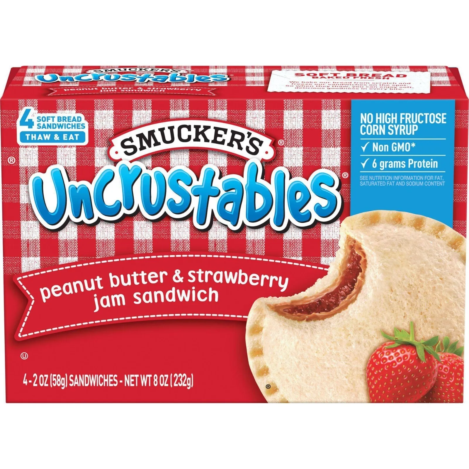 Smuckers Uncrustables Bread Sandwiches Peanut Butter/ Strawberry Jam Pack Of 3