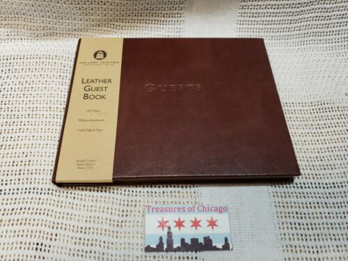 Gallery Leather Bound Tan Guest Book Gold Edged Usa Made Ribbon 190 Ruled Pages
