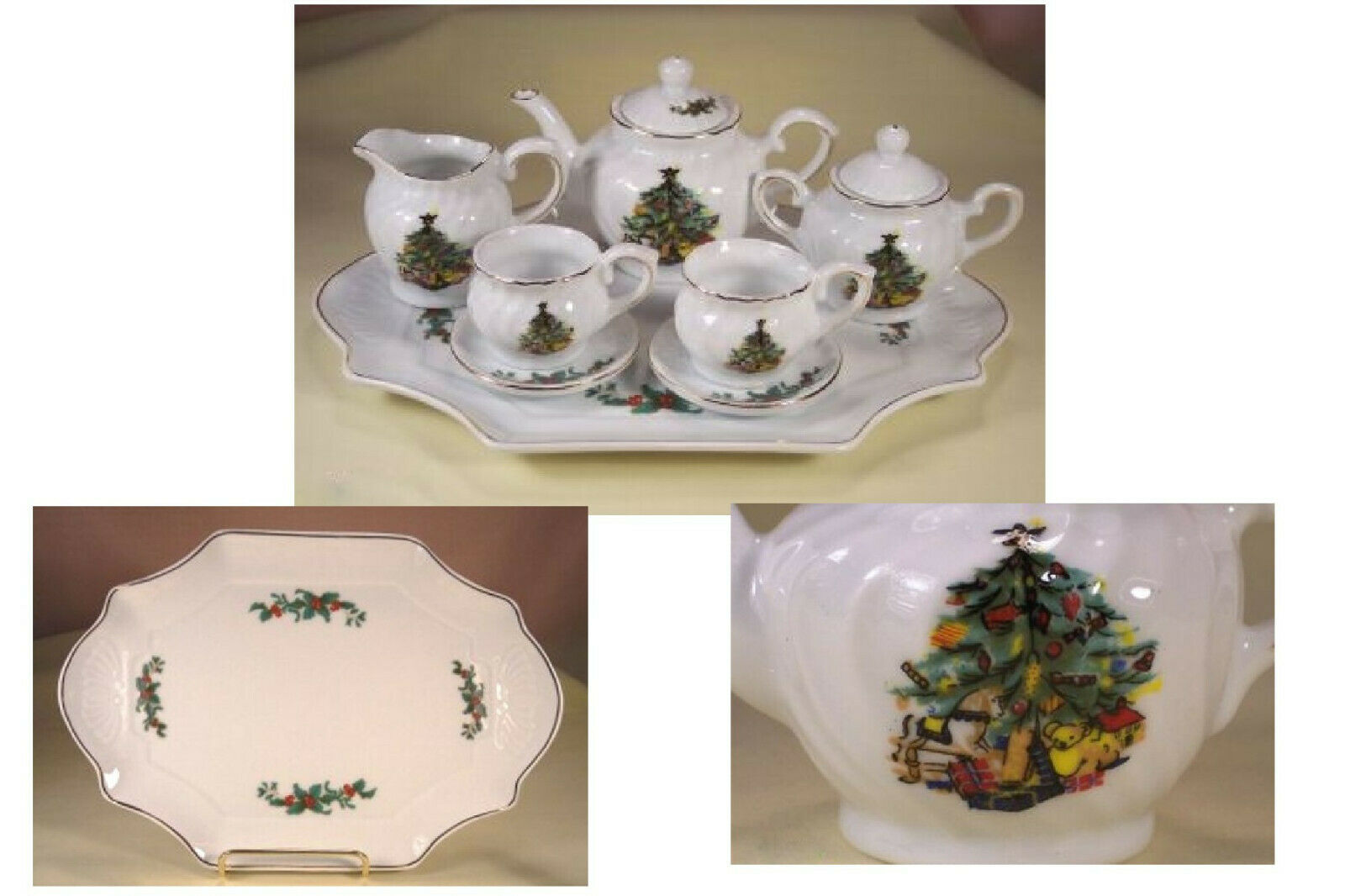 Victoria's Garden 10 Pc Porcelain Christmas Tea Set--new!