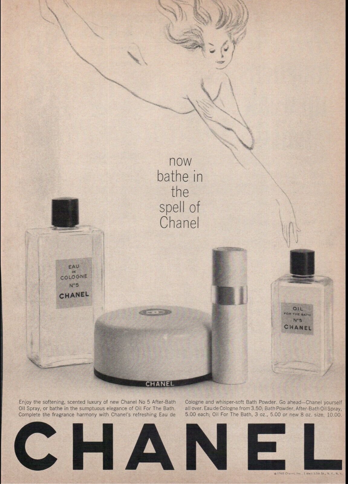 1965 Chanel No 5 New York Women's Perfume Fragrance Magazine Print Ad