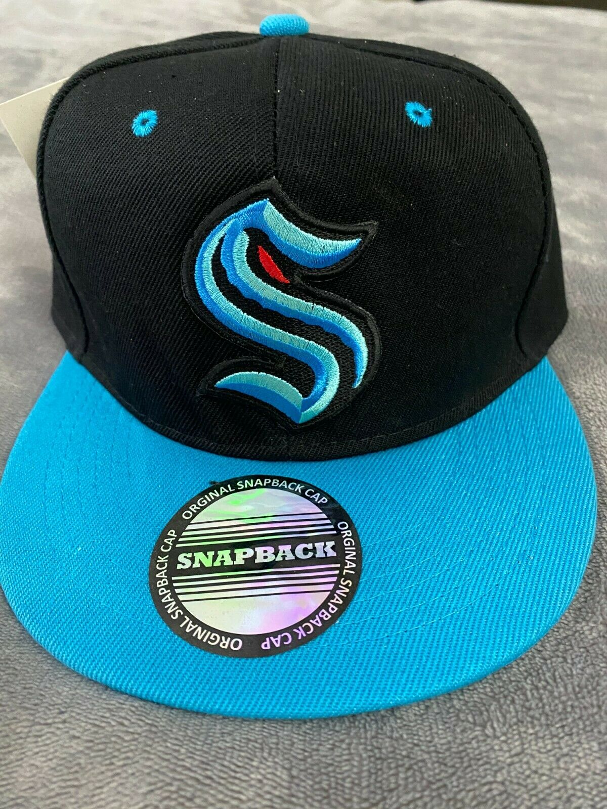 🏒 Seattle Kraken Nhl Hockey Official Logo Hat Cap Black & Blue Snapback New 🏒