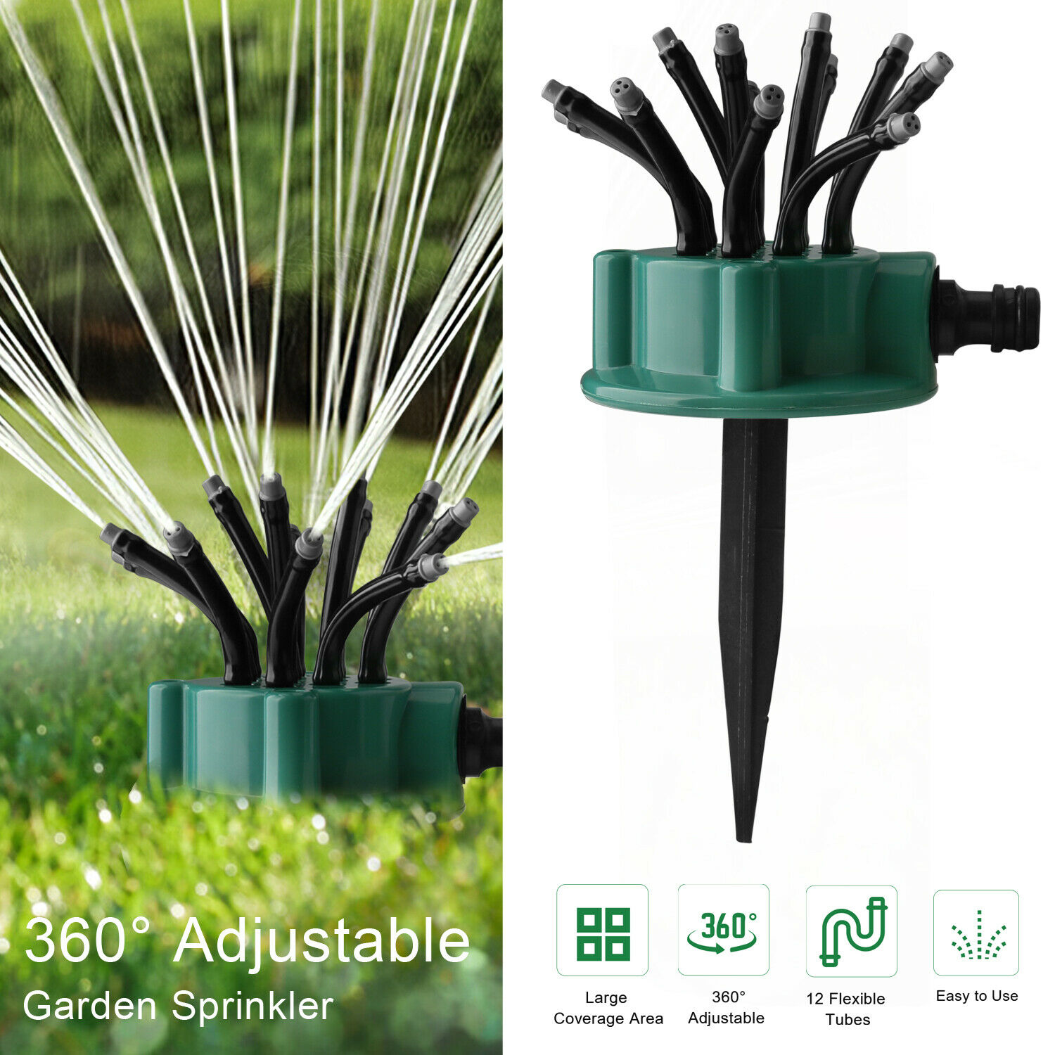 360° Flexible 12 Tubes Garden Yard Lawn Water Sprinkler Watering Sprayer System