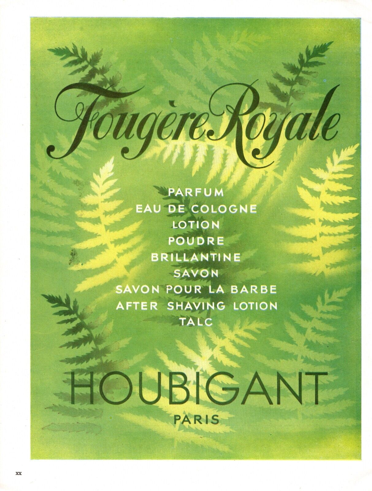 Original French Vintage Ad - Houbigant - Perfume Fougère Royale Cosmetics - 1949
