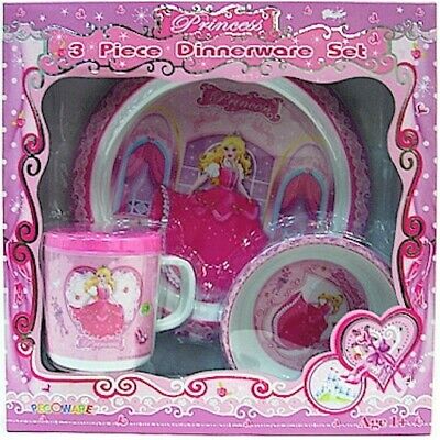 Princess Kids Pink 3 Pc Dinnerware Set Plate Cup & Bowl