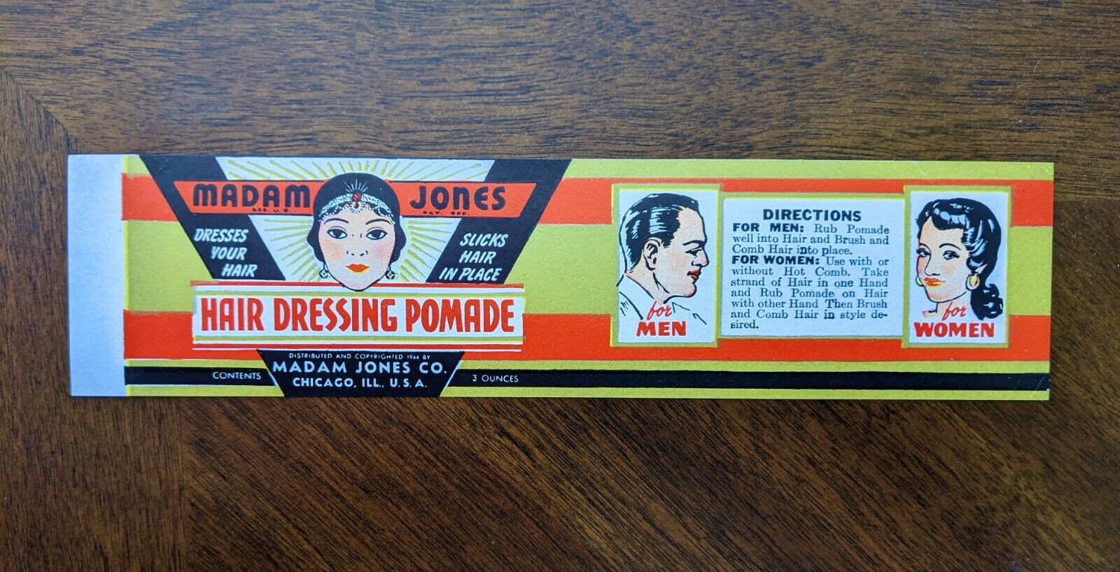 1944 Madam Jones Hair Dressing Pomade Valmor Label Black Americana