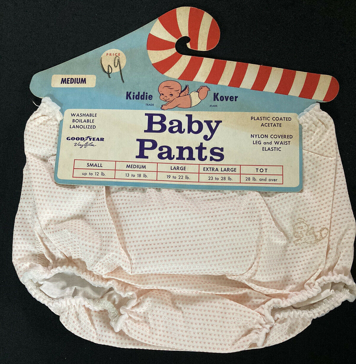 Nos Vtg Size Medium Pink On White Kiddie Kover Baby Pants Plastic-lined Goodyear