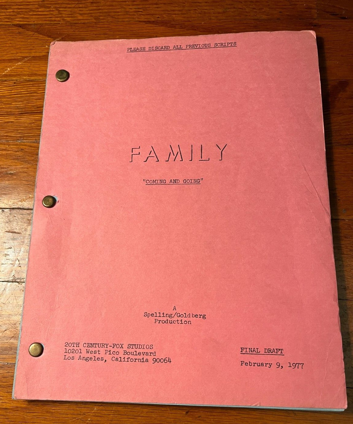 Family Original 1977 Tv Script 'coming And Going' Kristy  Mcnichol