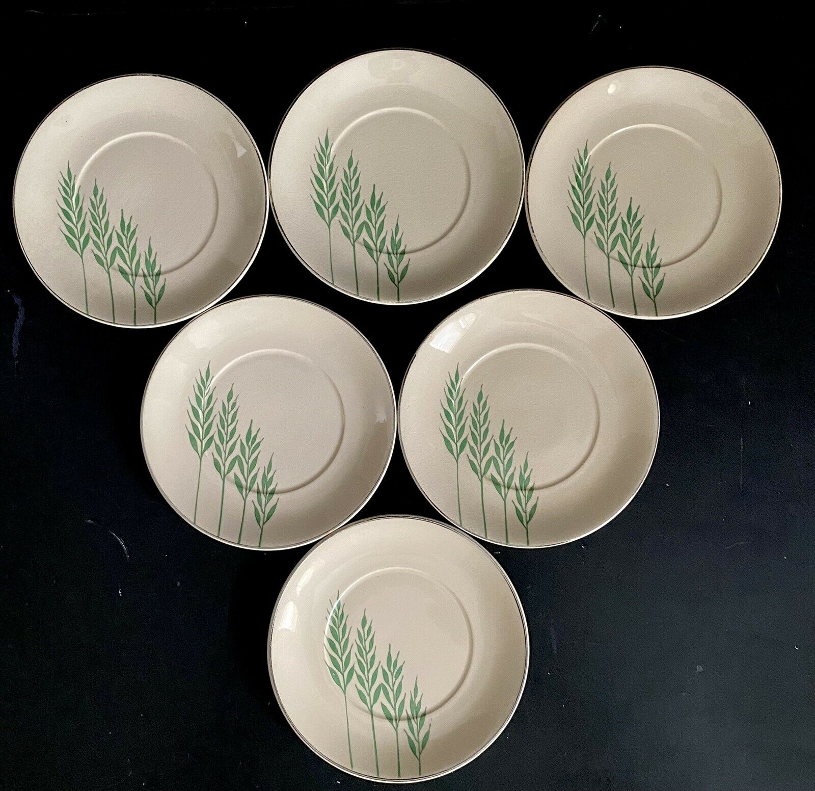 Salad Plates Leigh Ware Green Wheat 6.25” Vtg Art Deco Set 6 Leigh Potters
