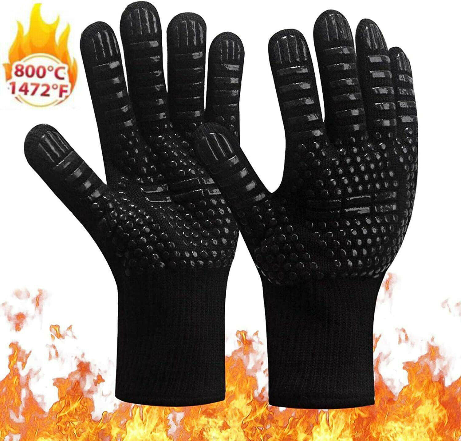 1 Pair 1472℉ Extreme Heat Resistant Cooking Oven Gloves Silicone Grill Bbq Mitts