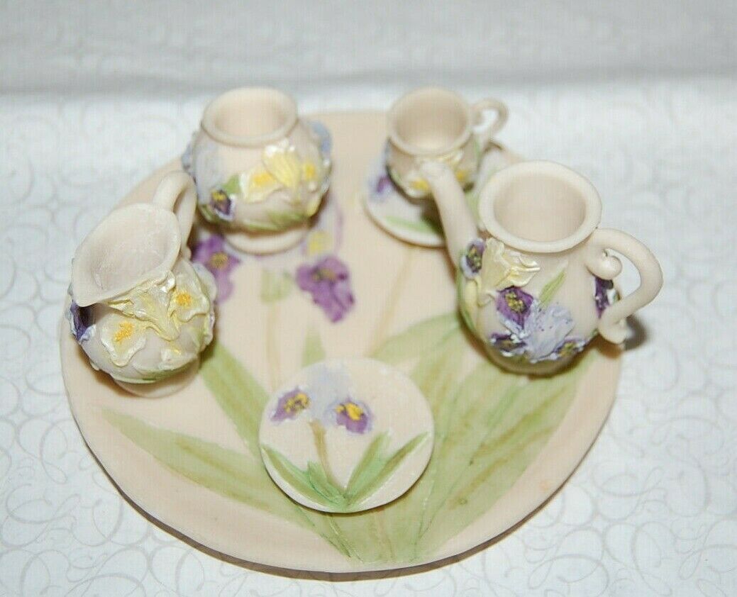 Popular Imports Mini Tea Set Iris Purple Yellow 7 Pieces  1994