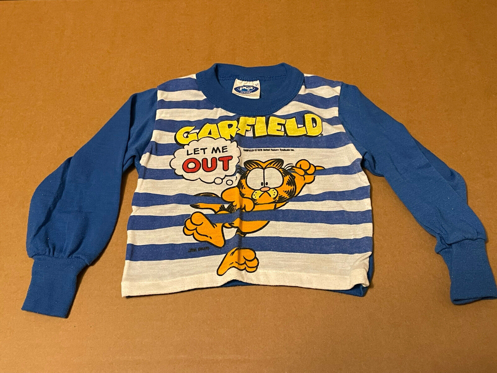 Vintage 1980s Garfield “let Me Out” Youth Child 3t Fleece Pajama Shirt *rare*