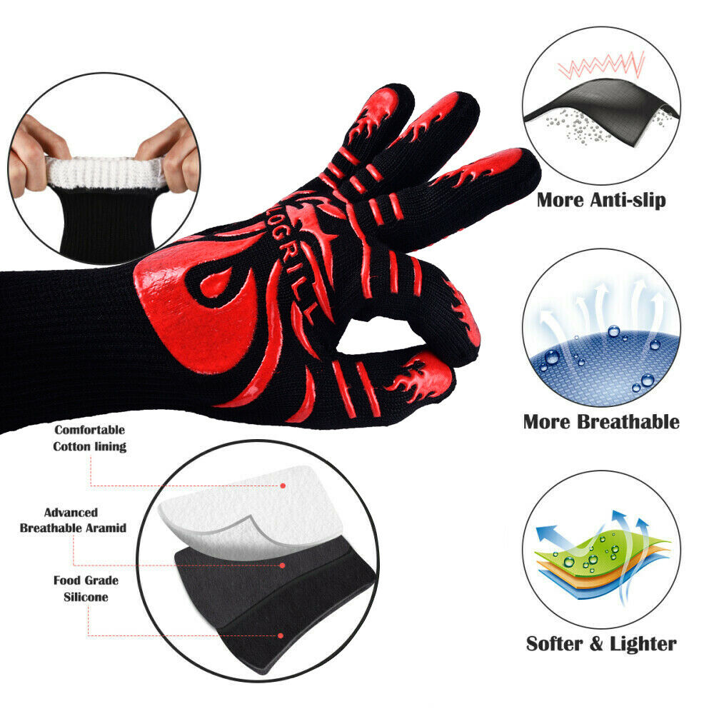 1 Pair Cooking Oven Gloves Silicone Grill Bbq Mitts 1472℉ Extreme Heat Resistant