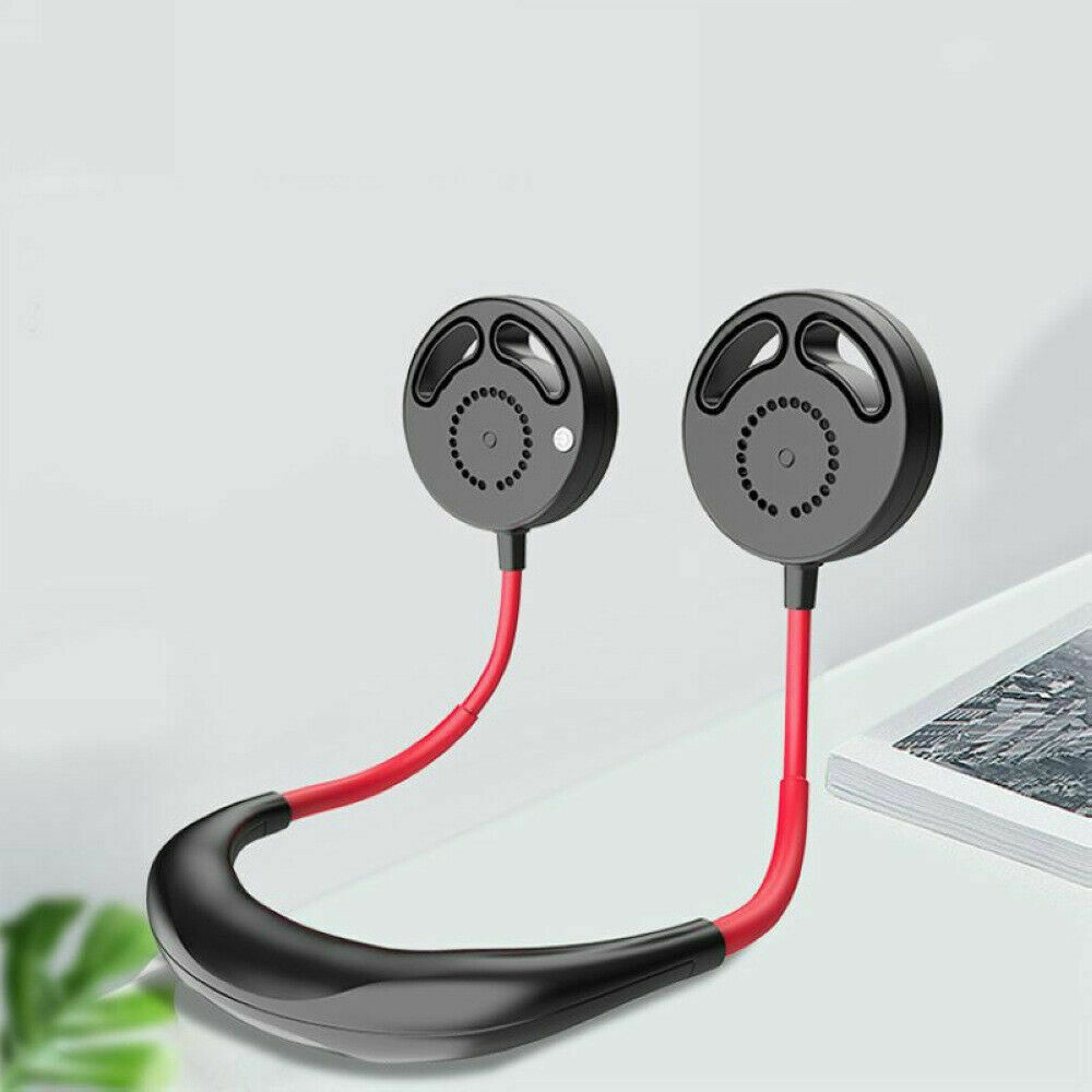 Mini Usb Rechargeable Portle Neckband Dual Cooling Fan Lazy Neck Hanging Style