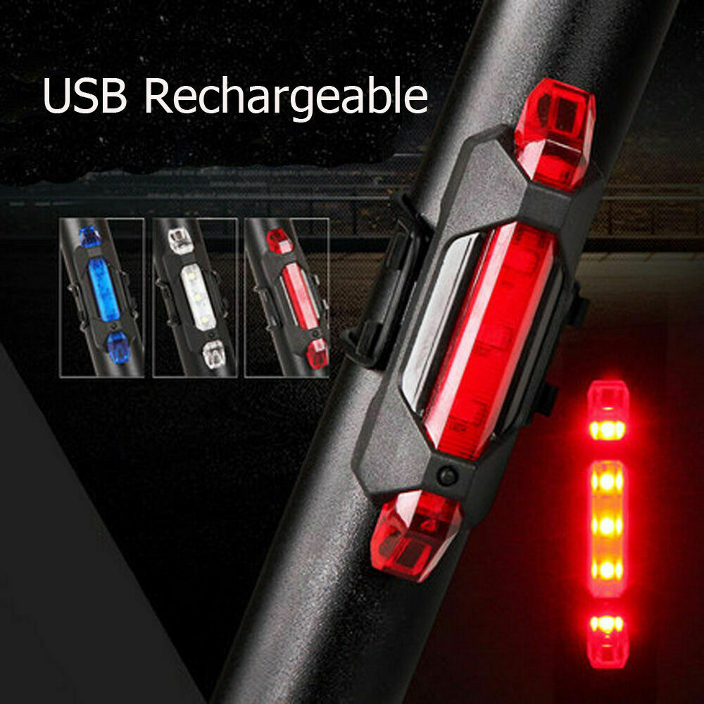 5 Led Usb Rechargeable Bike Tail Light Bicycle Safety Cycling Warning Rear Lamp
