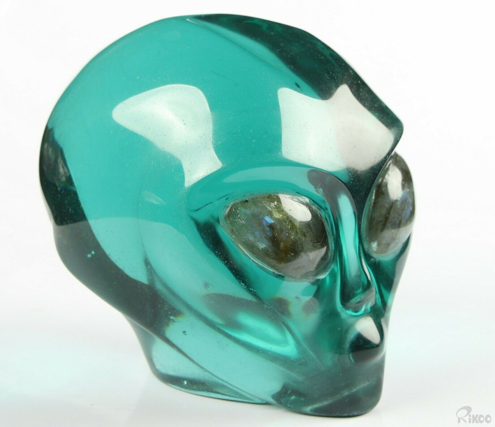 4.1" Ocean Blue Obsidian Star Being Female Alien Skull With Labradorite Eyes