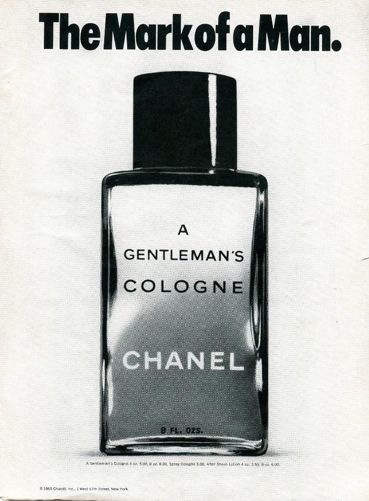 1969 Chanel Cologne Bottle Print Ad "the Mark Of A Man" Gentleman's Cologne