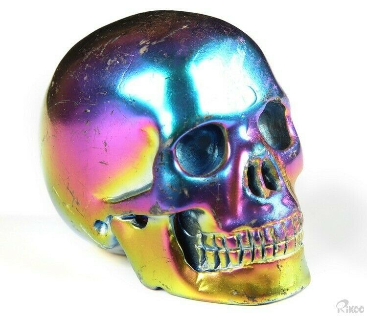 2.0" Aura Titanium Stone Carved Crystal Skull, Realistic, Crystal Healing