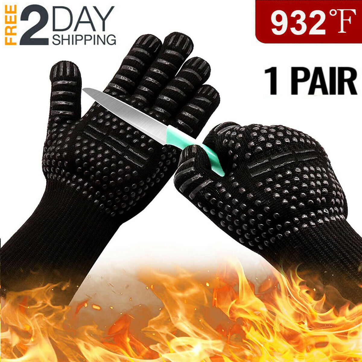 2pcs 932°f Extreme Heat Resistant Cooking Oven Gloves Bbq Hot Grilling Gloves