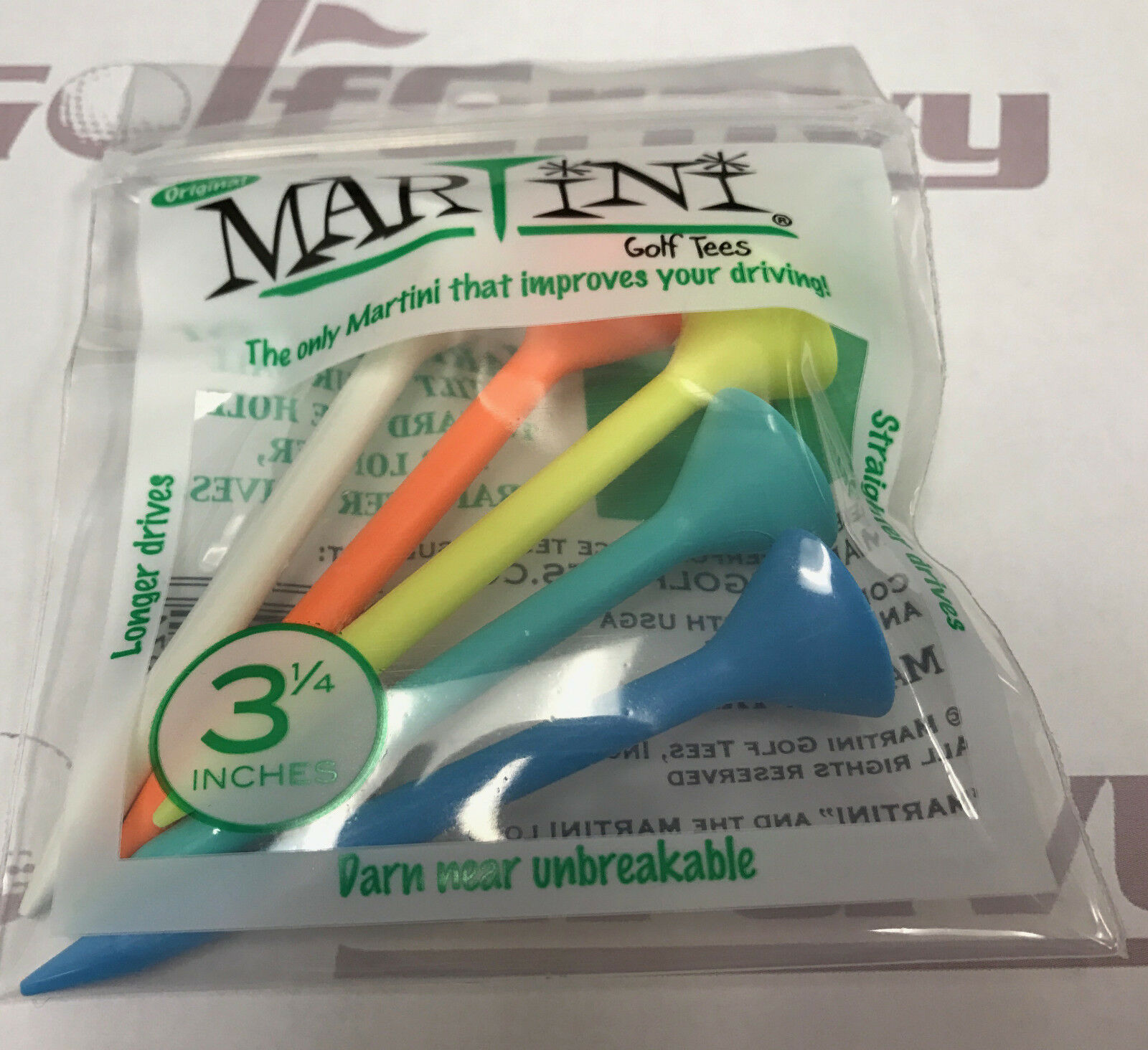 Martini Golf Tees - 1 Pack Of 5 Assorted Color Original Tees 3 1/4"