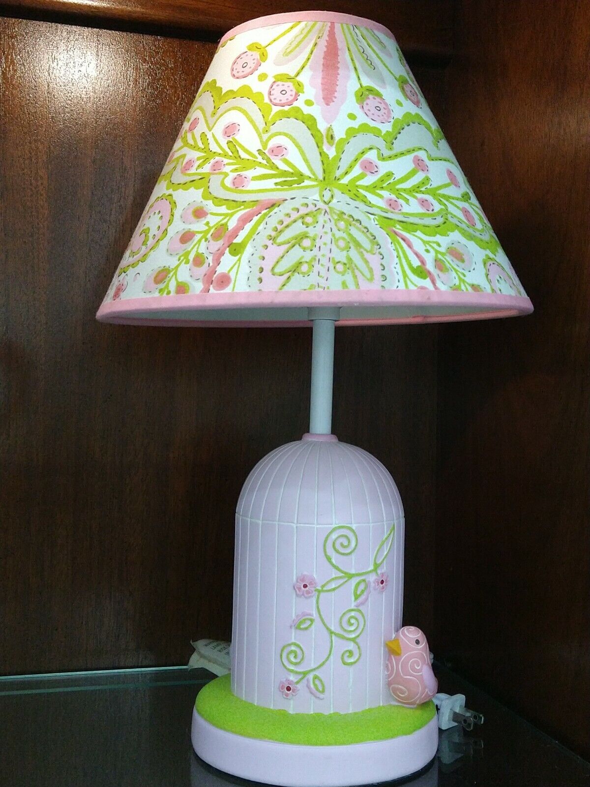 Bird  & Carve  Baby Girl Pink Floral Nursery Lamp With Shade