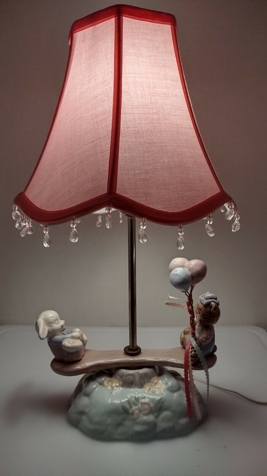 18" Bunny And Bear  Teeter Tottering/ Seesawing  Nursery Lamp