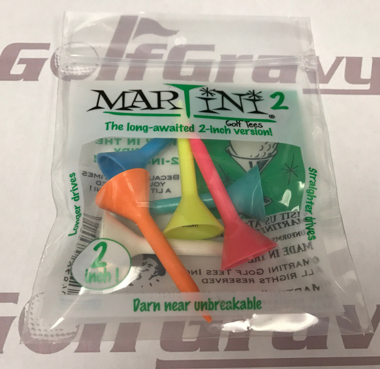 Martini 2 Golf Tees - 1 Pack Of 6 Assorted Short Tees 2"